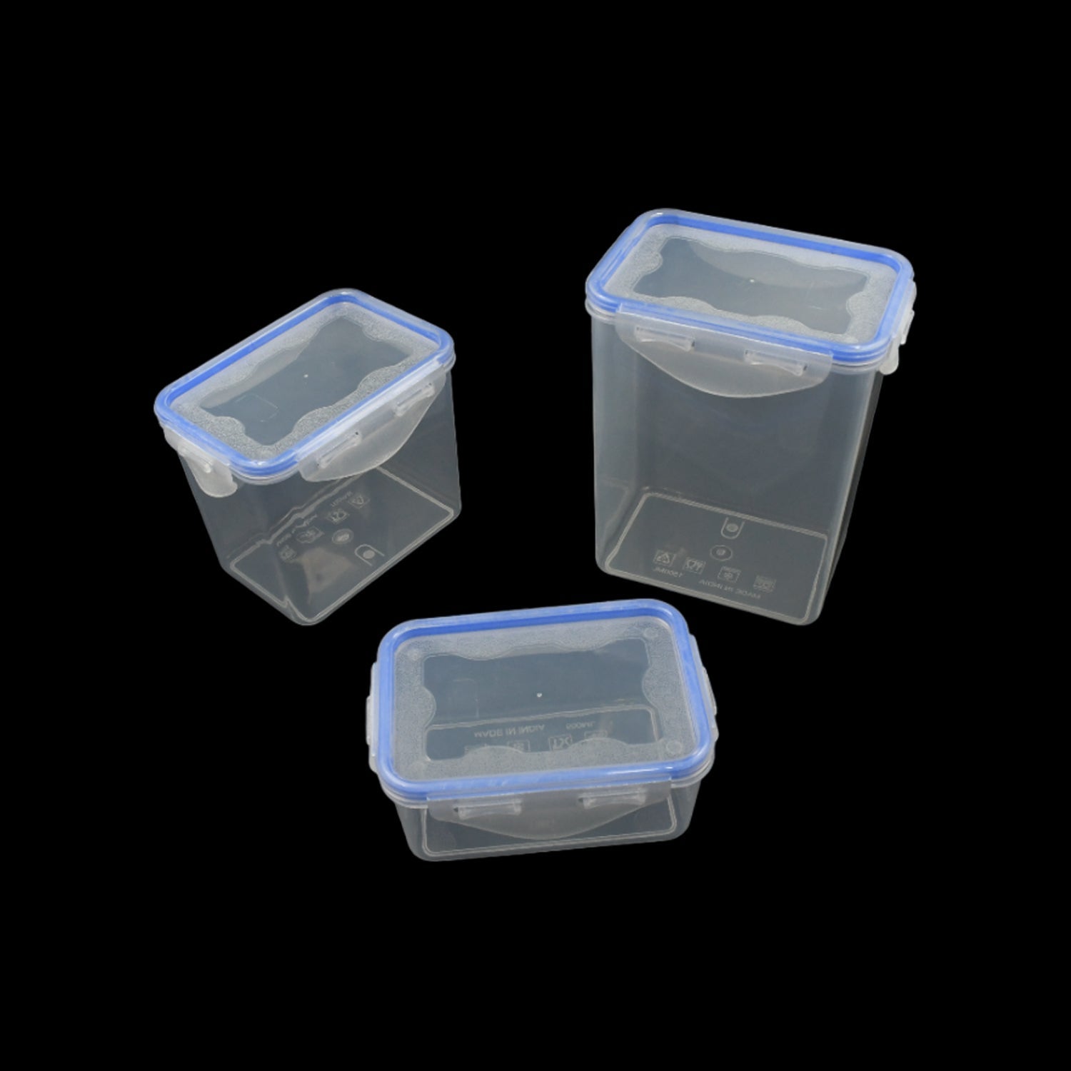 Food storage set with air-seal lids, 3 pieces for various uses. Food storage set with air-seal lids, 3 pieces for various uses.